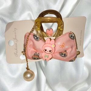 Pending Trade ⭐Pink Bunny Bow Hair Clip with Pearl Charm